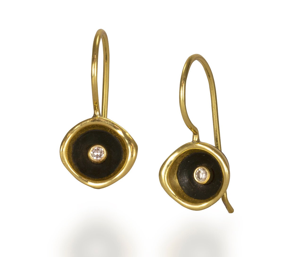Confluence Small Cup Drop Earrings with White Diamonds in 18kt Yellow Gold and Black Chrome