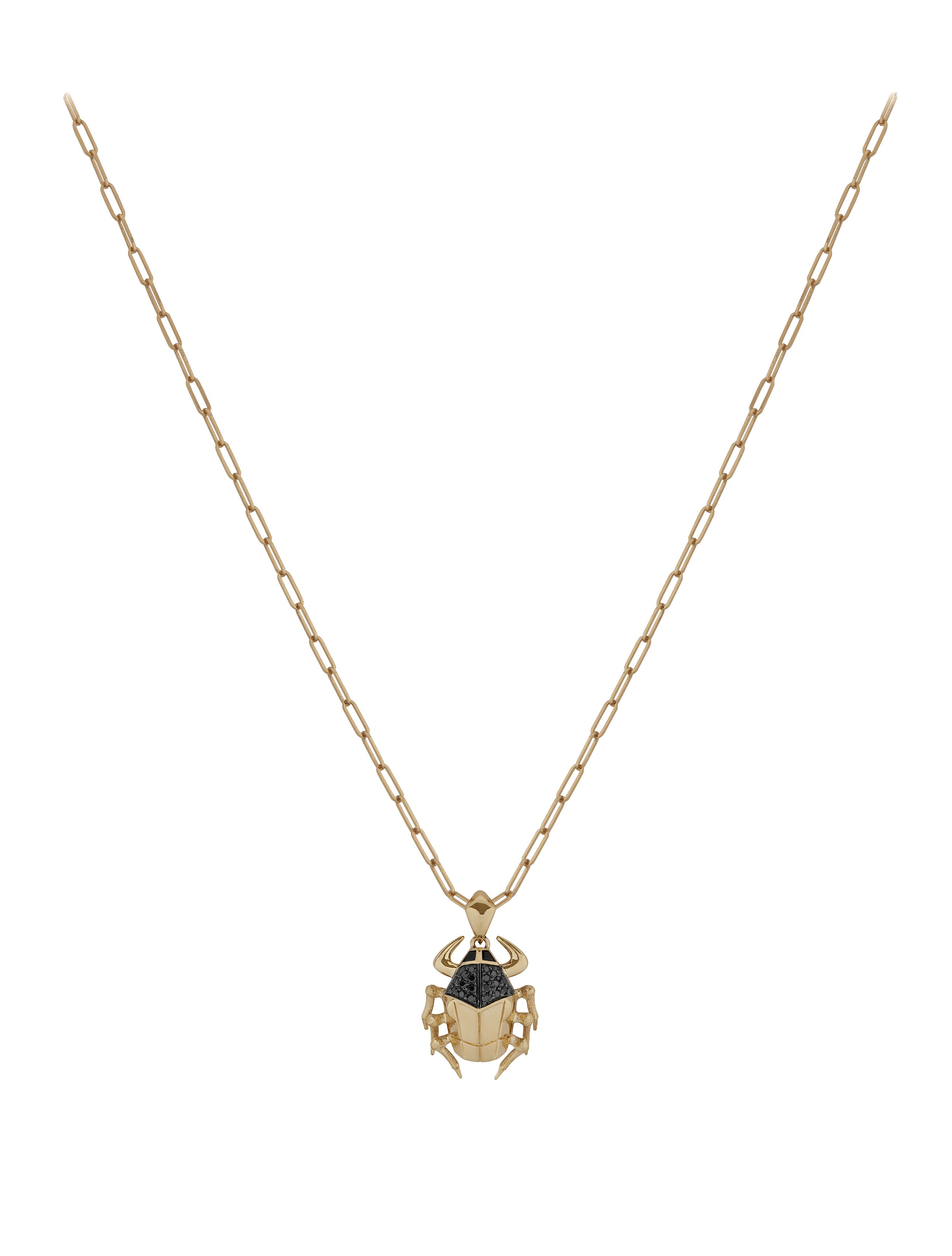 No Regrets Jitterbug Toro Beetle Pendant Necklace with Black Diamond and Black Spinel in 18kt Yellow Gold