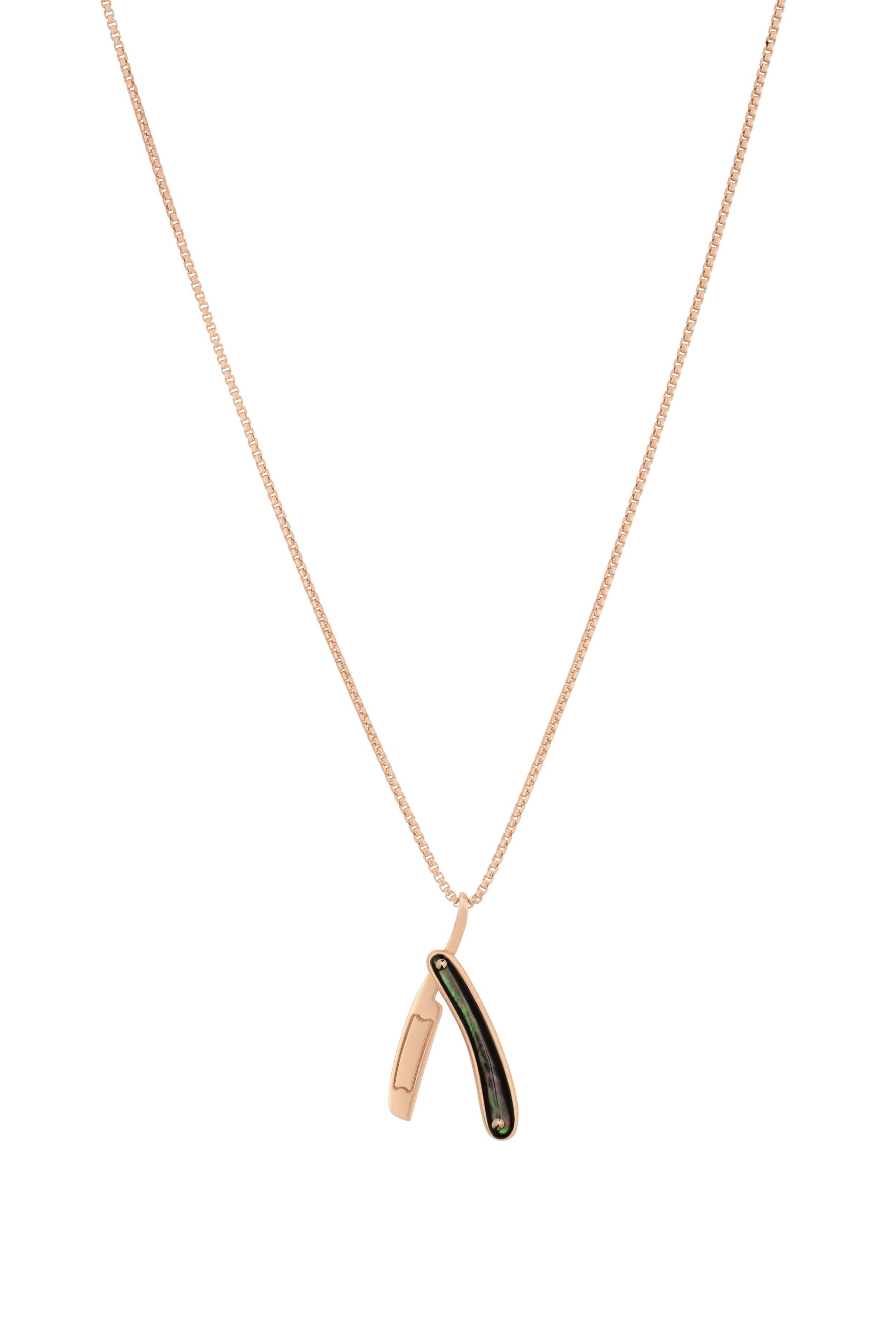 England Made Me Switchblade Pendant Necklace with Black Mother of Pearl in 18kt Yellow Gold - 30"