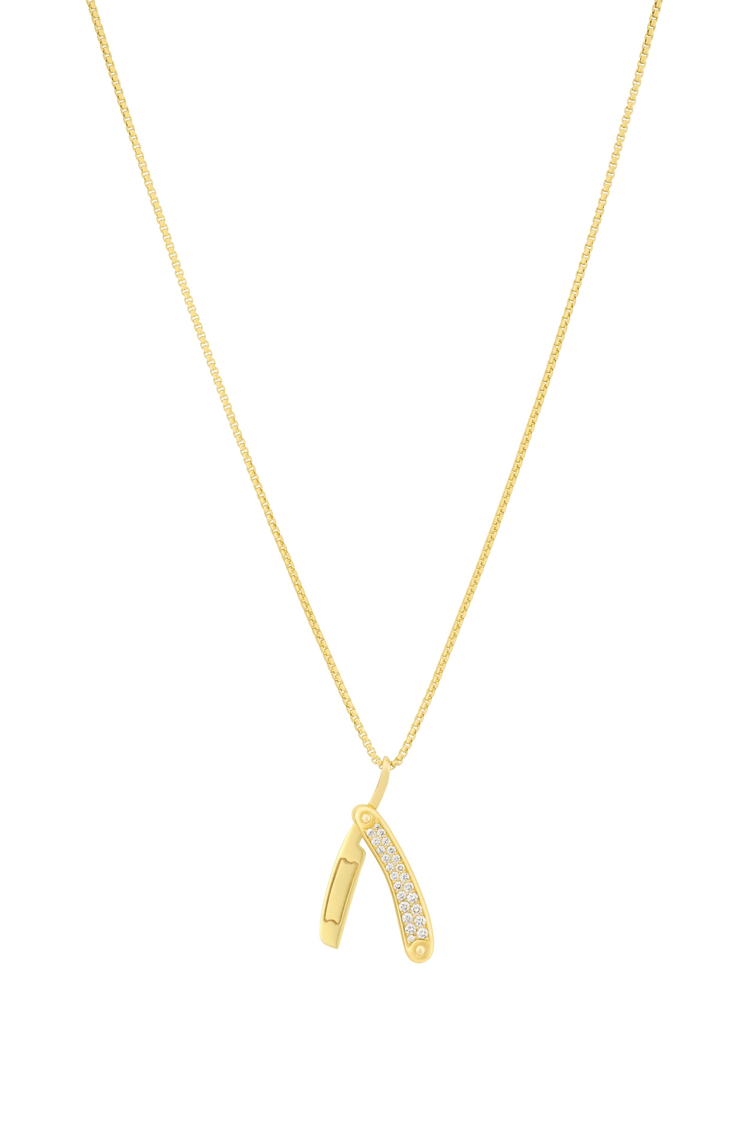 England Made Me Switchblade Pendant Necklace with White Diamonds in 18kt Yellow Gold - 30"