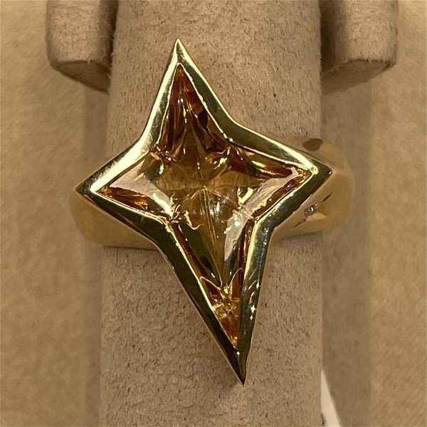 Closeup photo of Thames T-Star Ring with Citrine and White Diamond in 14kt Yellow Gold - Size 10.5