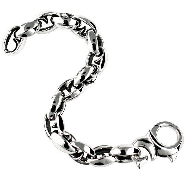 Closeup photo of Thorn Addiction Large Oval Bracelet in Sterling Silver - 9"