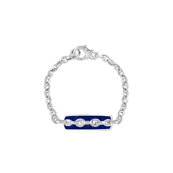 Closeup photo of Thorn Addiction Inline Razer Bracelet with Lapis in Sterling Silver - 8.75" Long
