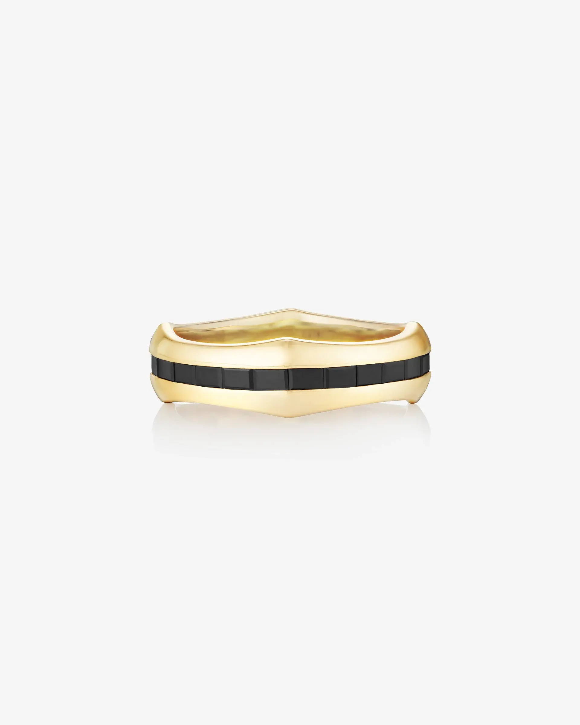 Quadrafoil - 18K Yellow Gold with Black Diamond Baguettes running all the way around 1.47ct. Quadrafoil Band Ring with Black Diamond Baguettes in 18kt Yellow Gold - Size 10
