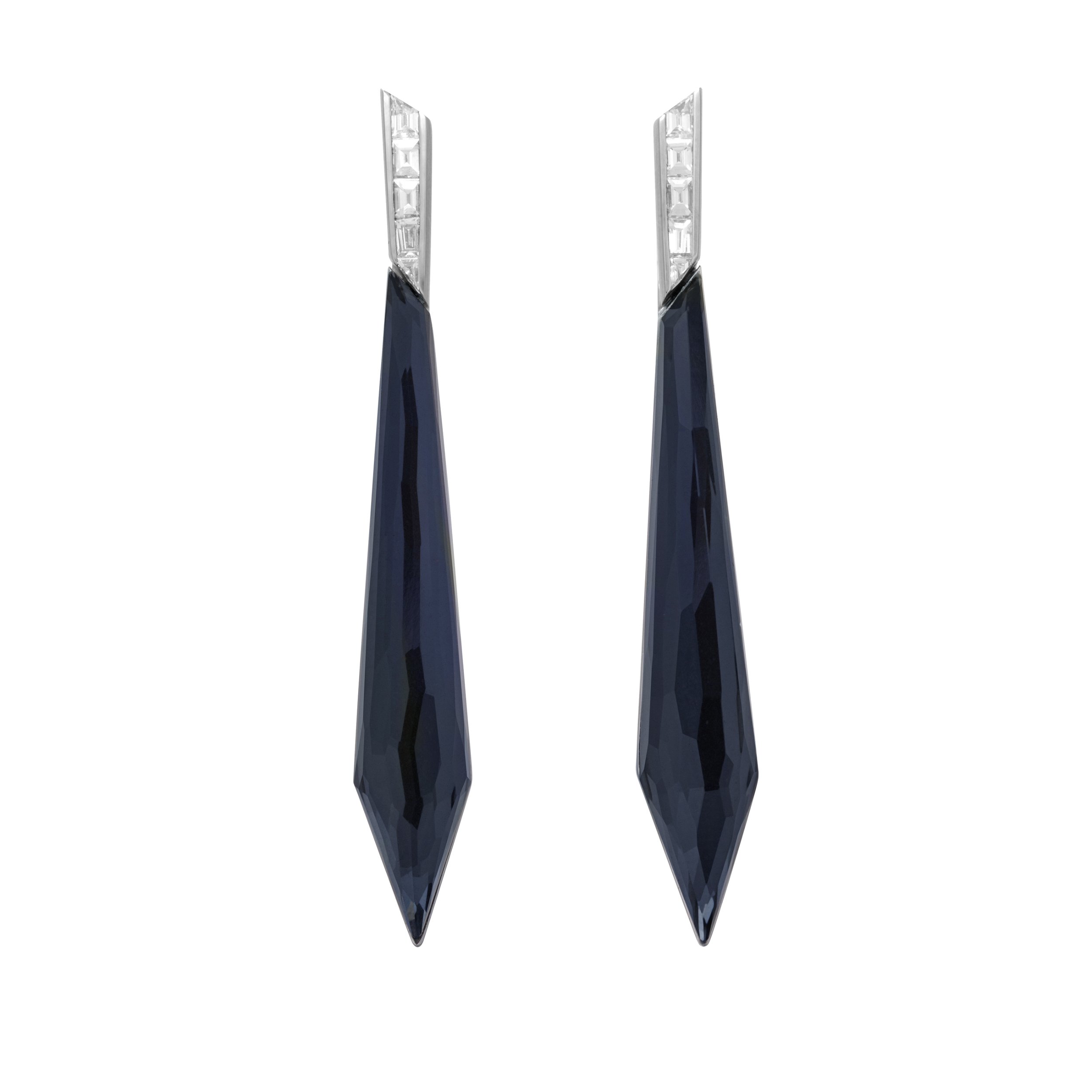 CH2 Shard Stiletto Earrings with Falcons Eye and White Diamonds in 18kt White Gold