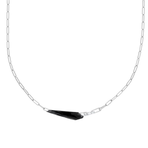 Closeup photo of CH2 Shard Slimline Linked Choker Necklace with Falcons Eye in 18kt White Gold - 16.5"