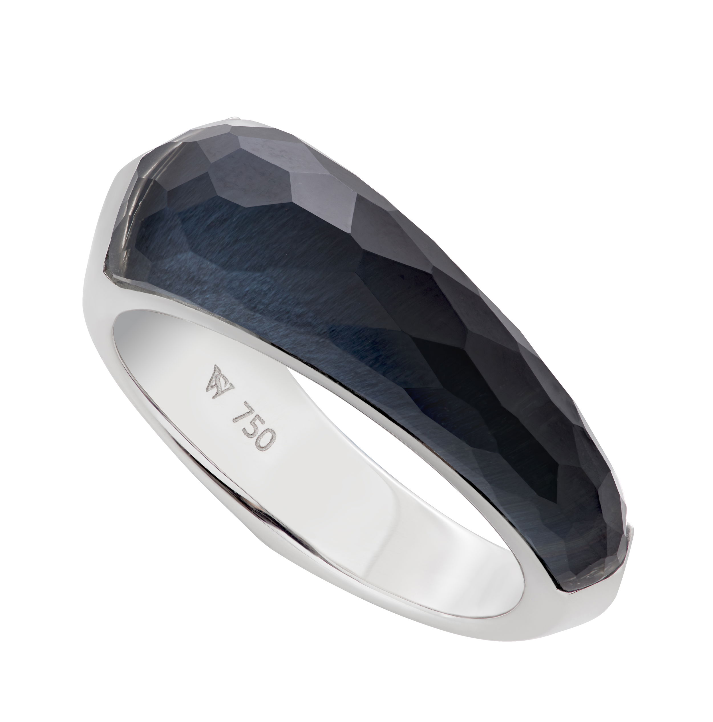 CH2 Crystal Haze Shard Stack Ring - 18ct White Gold (recycled), set with Falcon's Eye with clear Quartz Crystal Haze 6.91ct. CH2 Shard Stack Ring with Falcons Eye in 18kt White Gold - Size 7