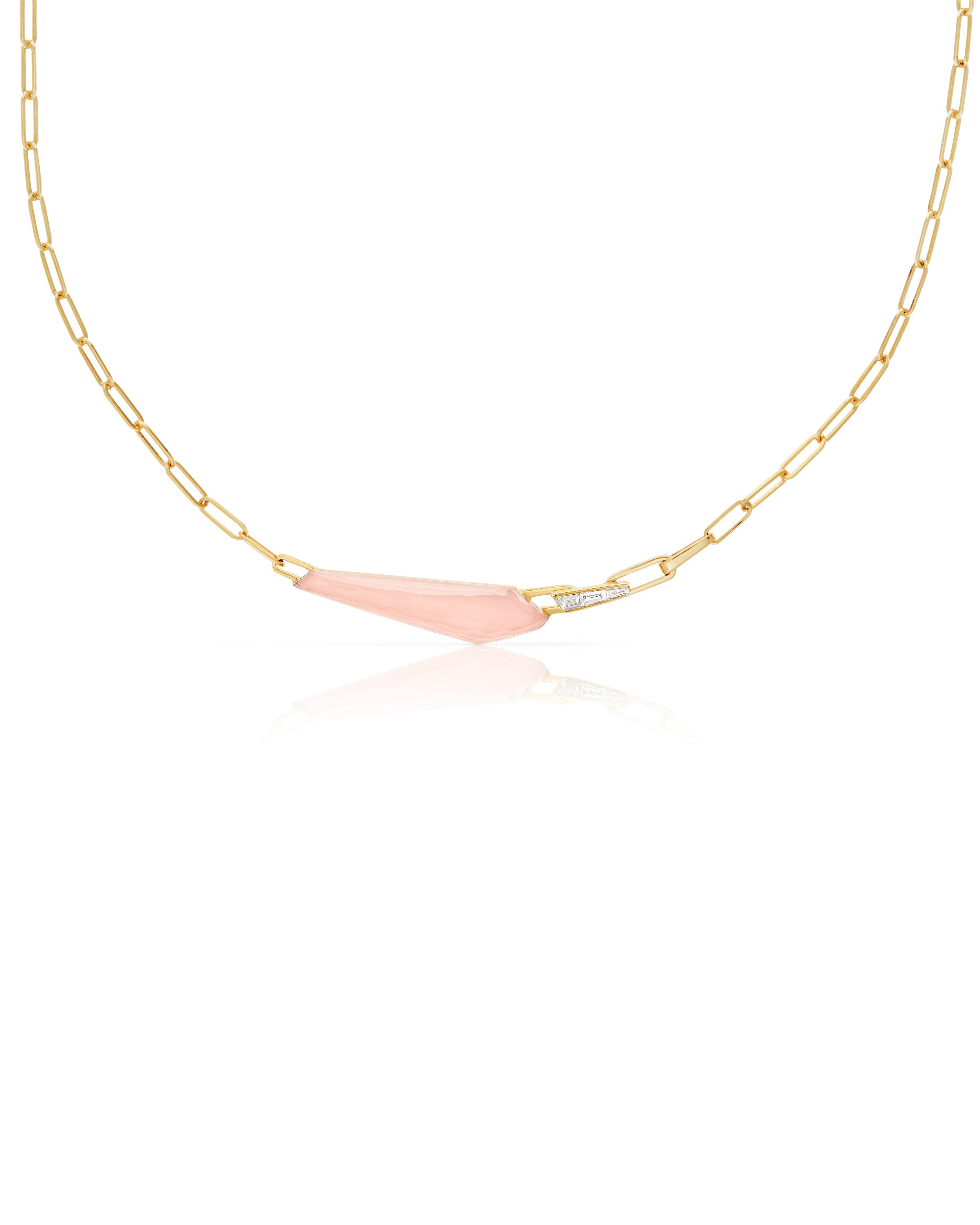 CH2 Shard Slimline Linked Choker Necklace with Peach Quartz in 18kt Yellow Gold - 16.5"