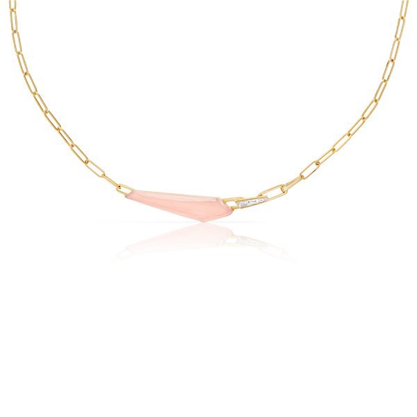 Closeup photo of CH2 Shard Slimline Linked Choker Necklace with Peach Quartz in 18kt Yellow Gold - 16.5"