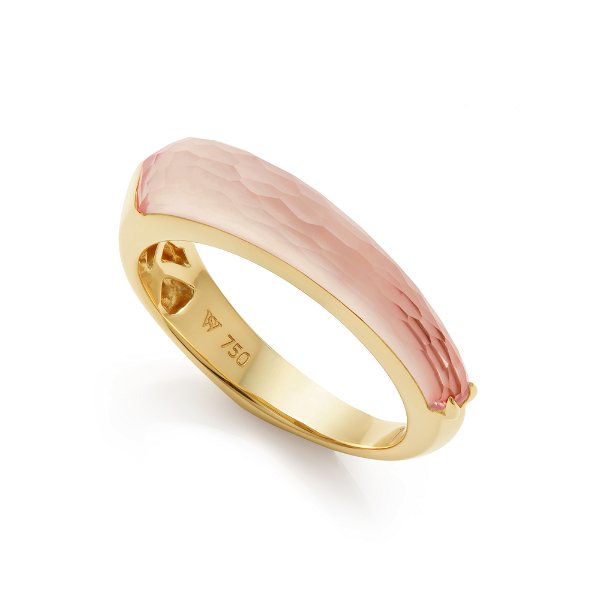 Closeup photo of CH2 Shard Slimline Stack Ring with Peach Quartz in 18kt Yellow Gold - Size 7