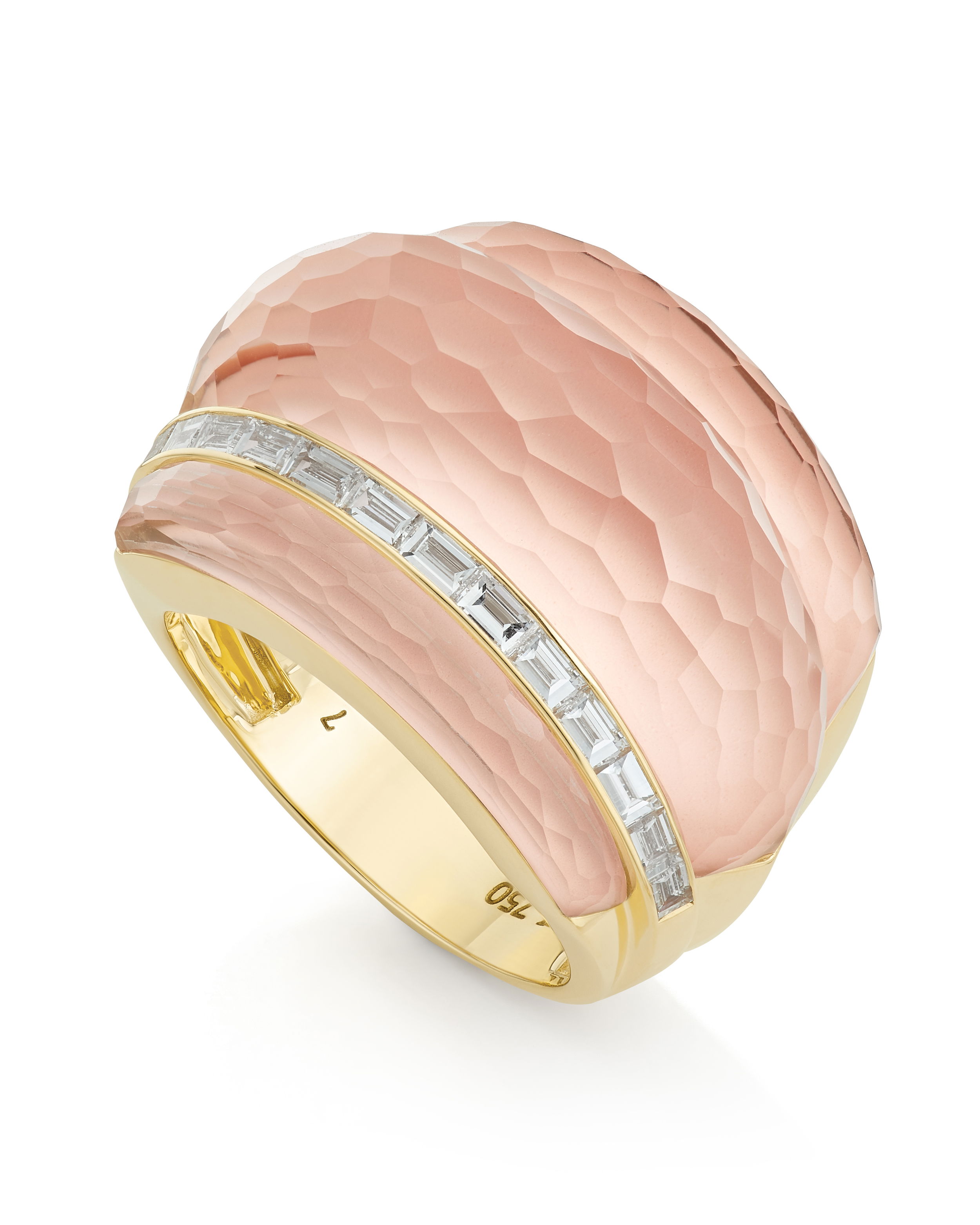 CH2 Amplified Cocktail Ring with Peach Quartz and White Diamonds in 18kt Yellow Gold - Size 7