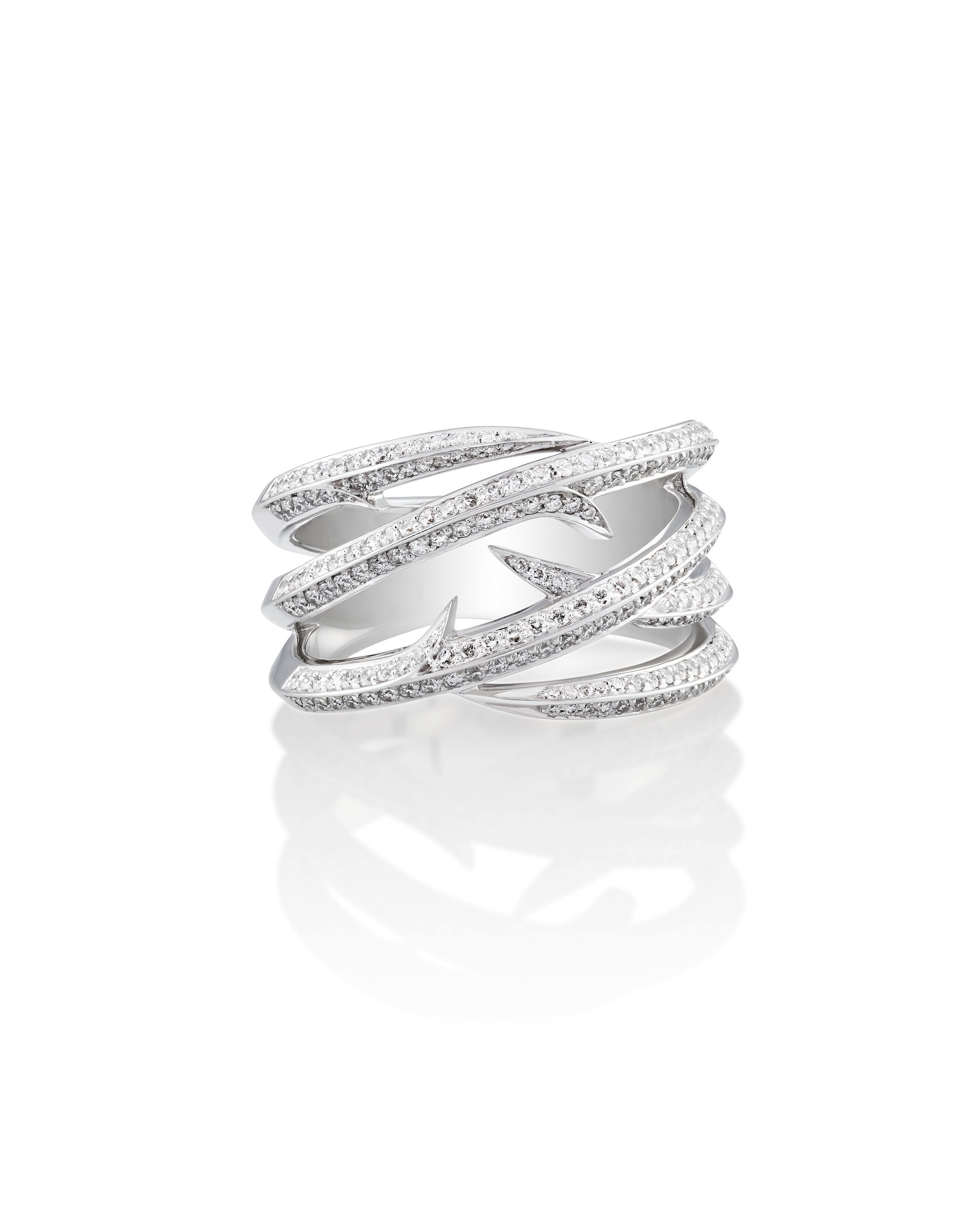 Thorn Embrace Wrap Band Ring with White Diamonds in 18kt White Gold
