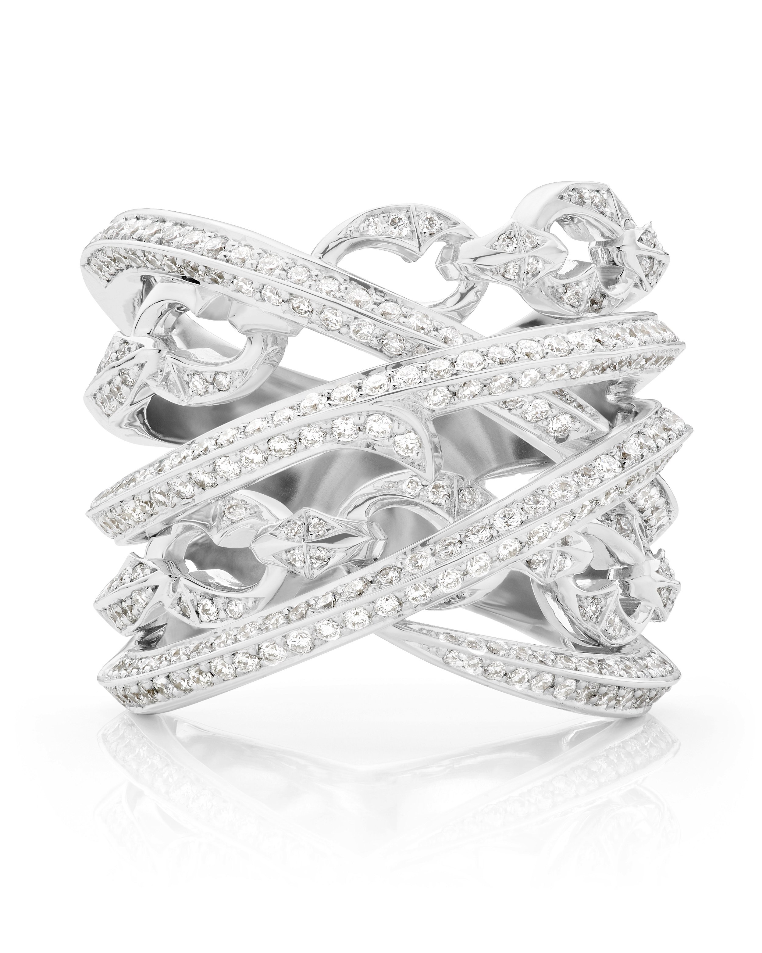 Thorn Embrace Bound Together Large Band Ring with White Diamonds in 18kt White Gold - Size 7