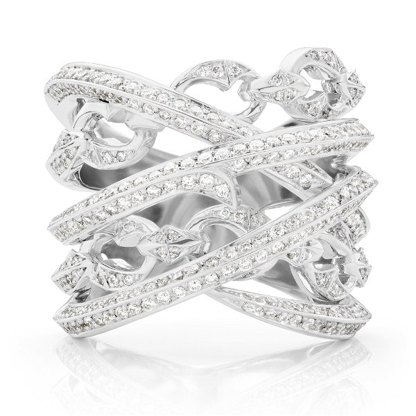 Closeup photo of Thorn Embrace Bound Together Large Band Ring with White Diamonds in 18kt White Gold - Size 7