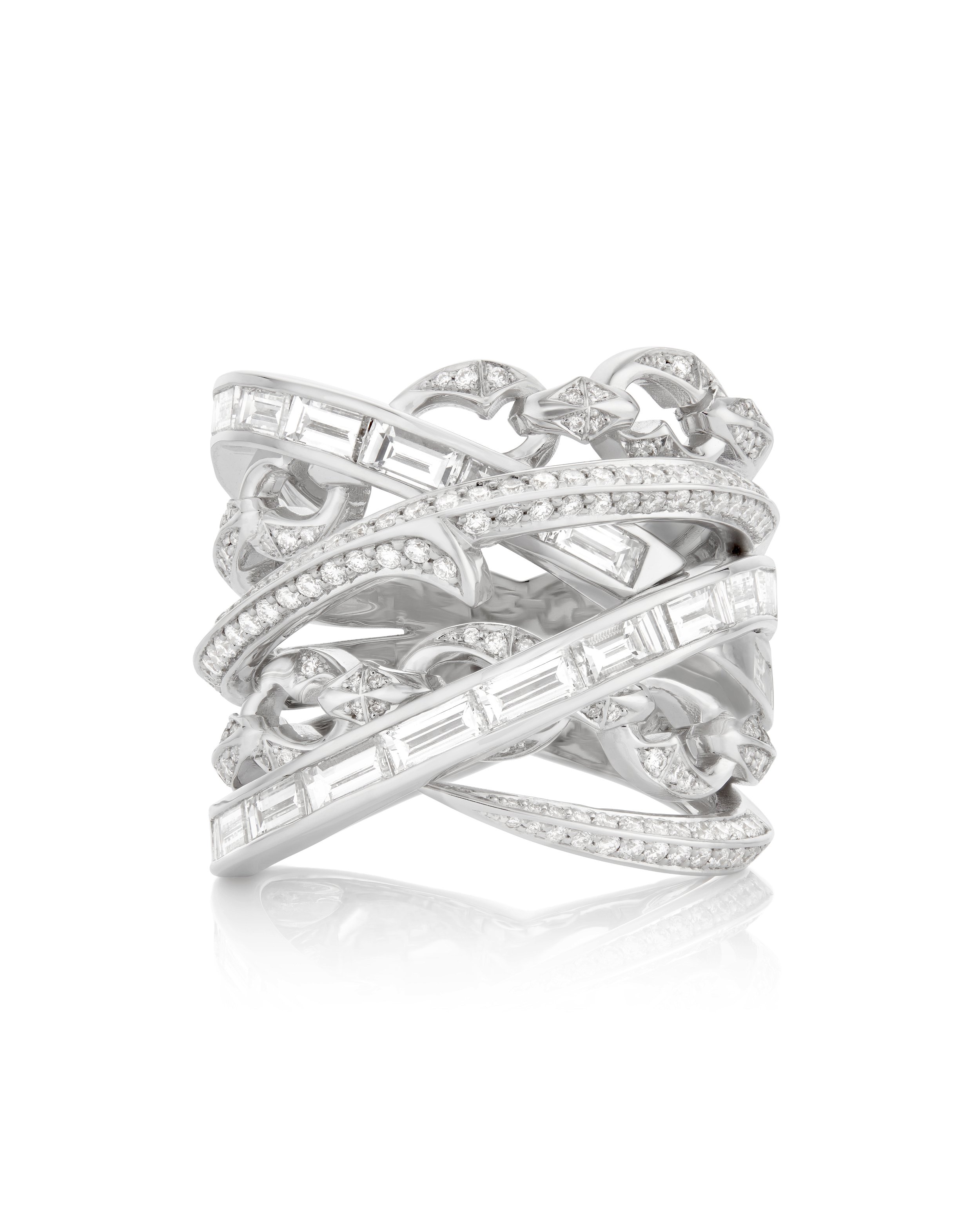Thorn Embrace Bound Together Big Band Ring with White Diamonds in 18kt White Gold