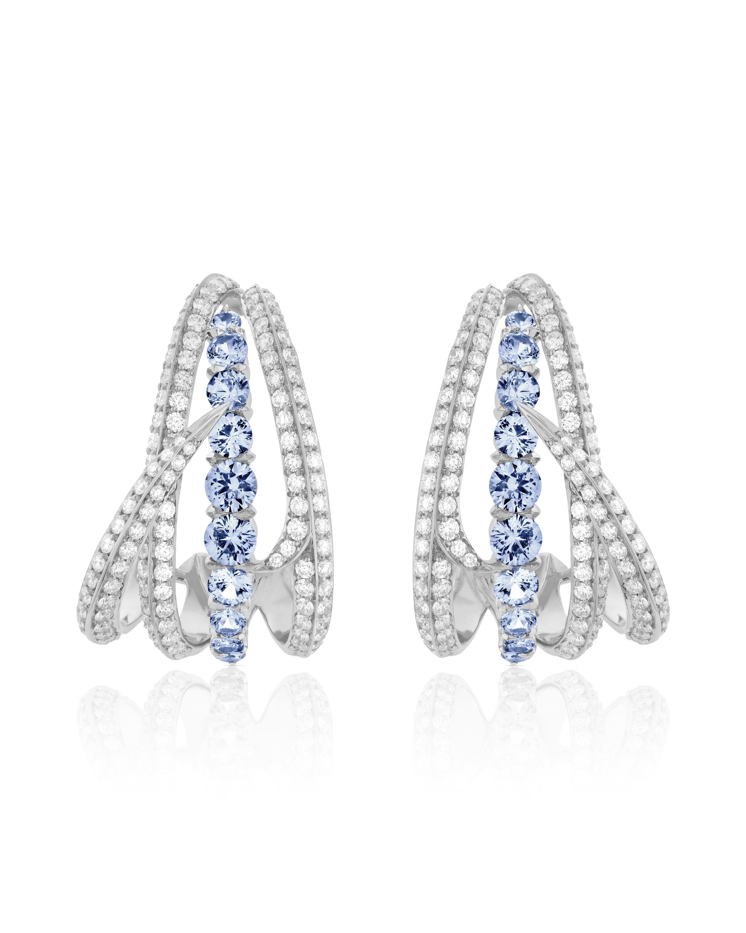 Thorn Embrace Bound Together Gem Cuff Earrings with Light Blue Sapphires and White Diamonds in 18kt White Gold