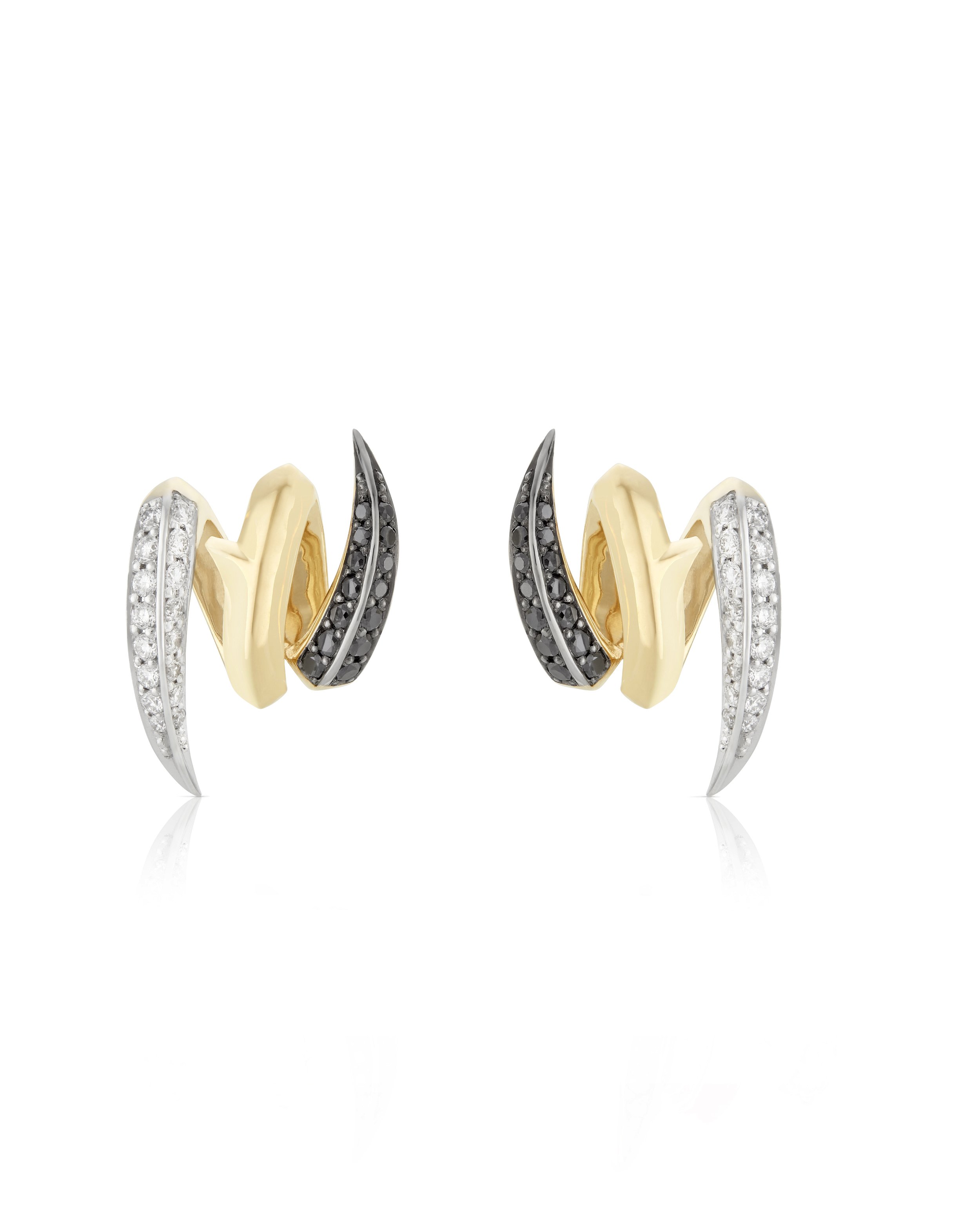 Thorn Embrace Entwined Stud Earrings with Black and White Diamonds in 18kt Yellow and White Gold