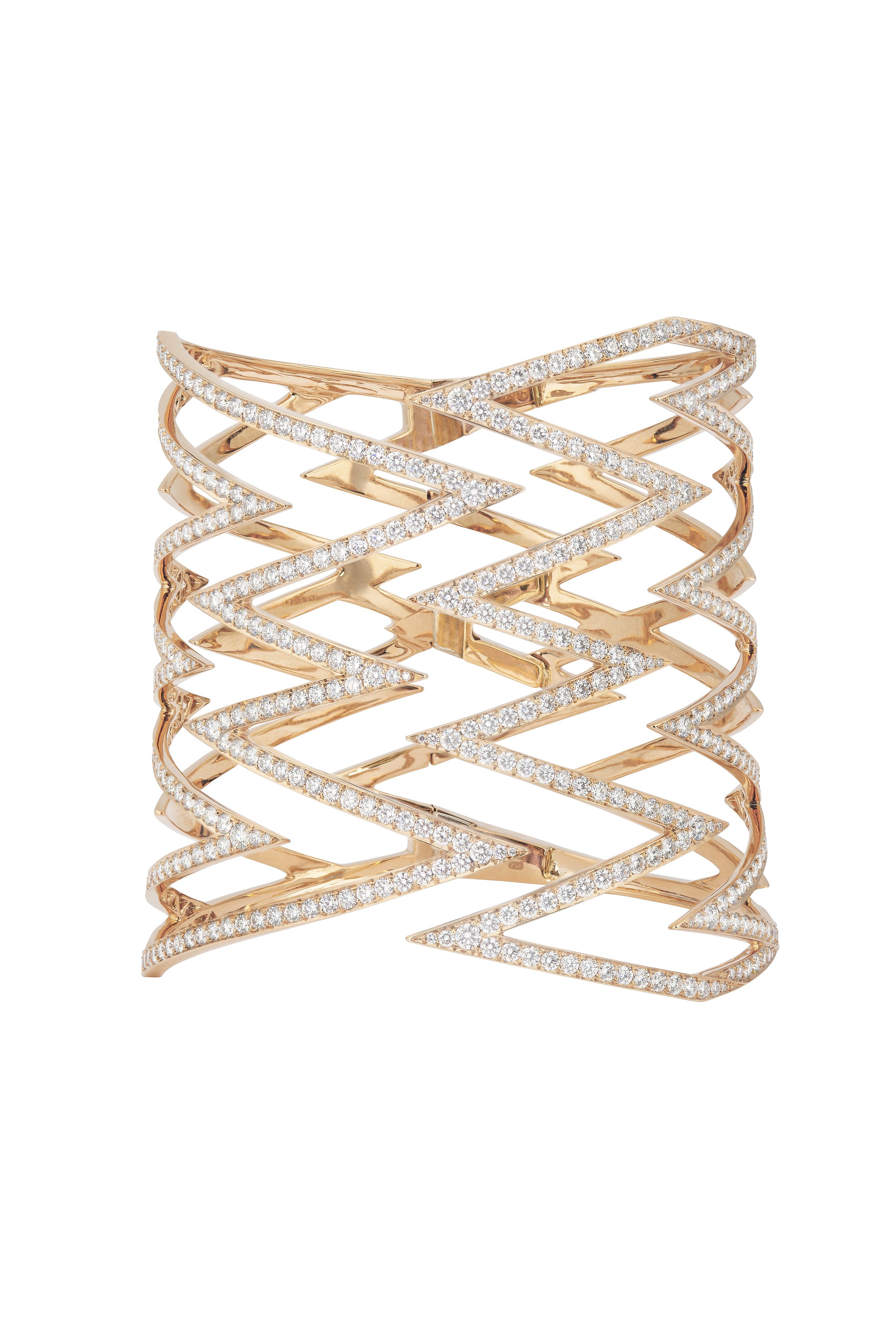Lady Stardust Wide Cuff Bracelet with White Diamonds in 18kt Rose Gold
