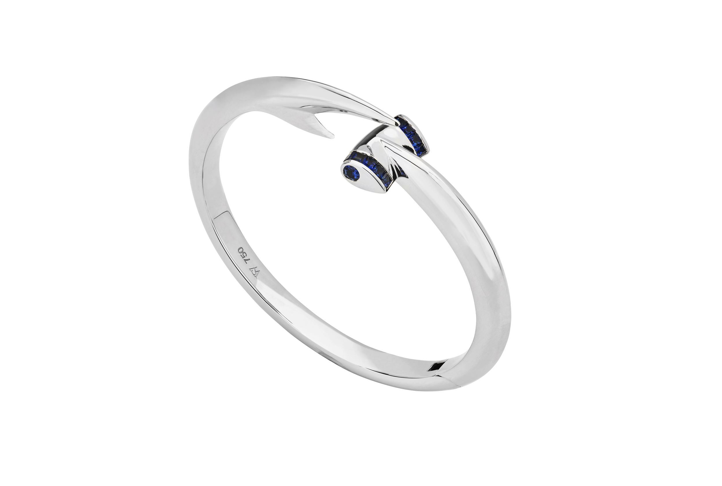 Jewels Verne Hammerhead Bangle - 18k white gold invisible set with sapphires 0.45ct with sapphire eyes 0.40ct. Standard size 57 x 47mm Jewels Verne Hammerhead Bangle Bracelet with Blue Sapphires and Blue Sapphire Eyes in 18kt White Gold