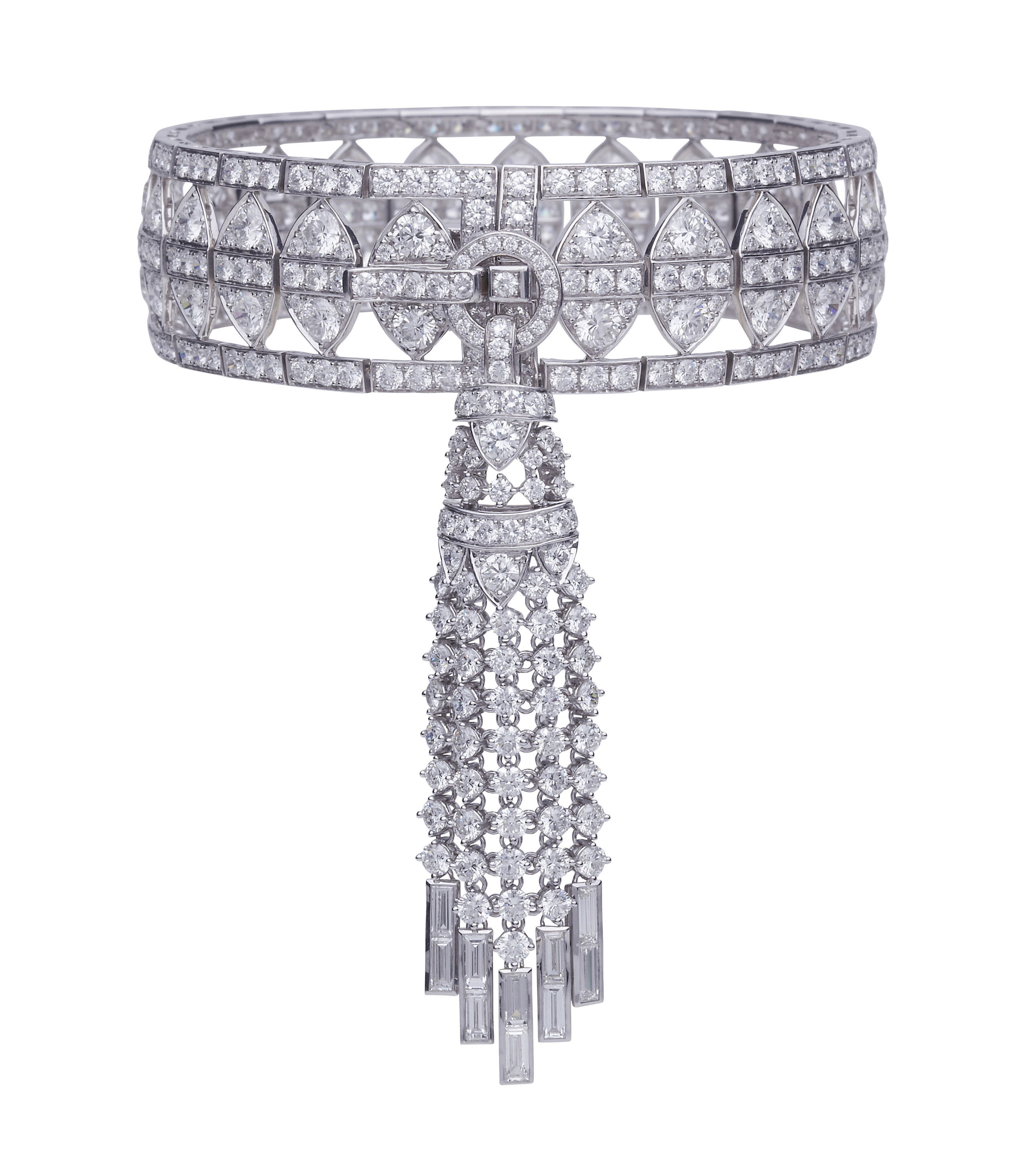 Couture Voyage New York Bracelet - 18k white gold, baguette cut white diamonds and white diamond pav? 18.75ct. Detachable tassel No Regrets Couture Voyage New York Bracelet with White Diamonds in 18kt White Gold