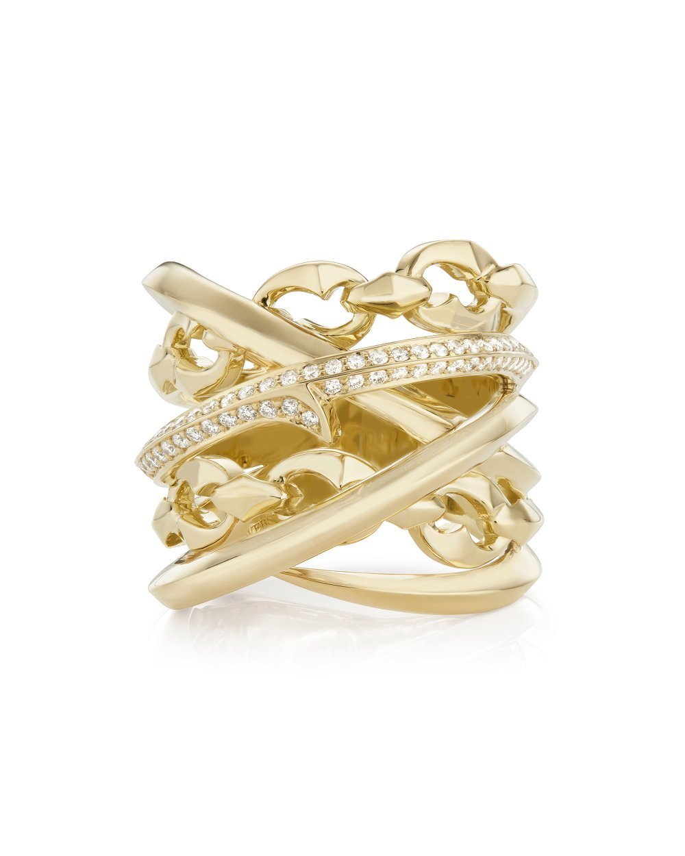 Thorn Embrace Bound Together Large Band Ring with White Diamonds in 18kt Yellow Gold