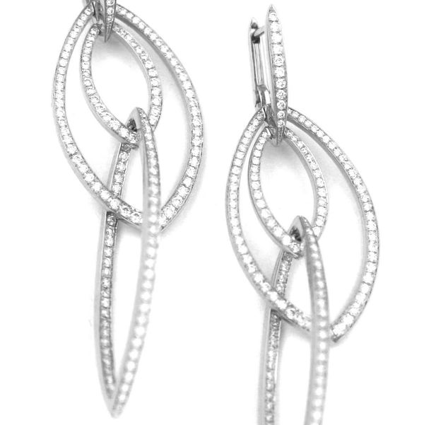 Closeup photo of Thorn 3D Interlaced Hoop Earrings with White Diamonds in 18kt White Gold