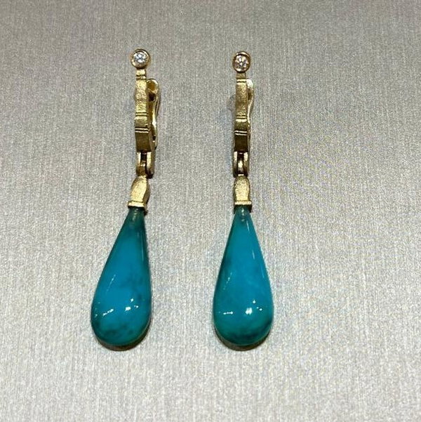 Sticks and Stones 10.58ctw Blue Opal Drop Earrings in 18kt Yellow Gold