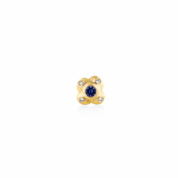 Flora Stud Earrings with White Diamonds and Blue Sapphires in 18kt Yellow Gold