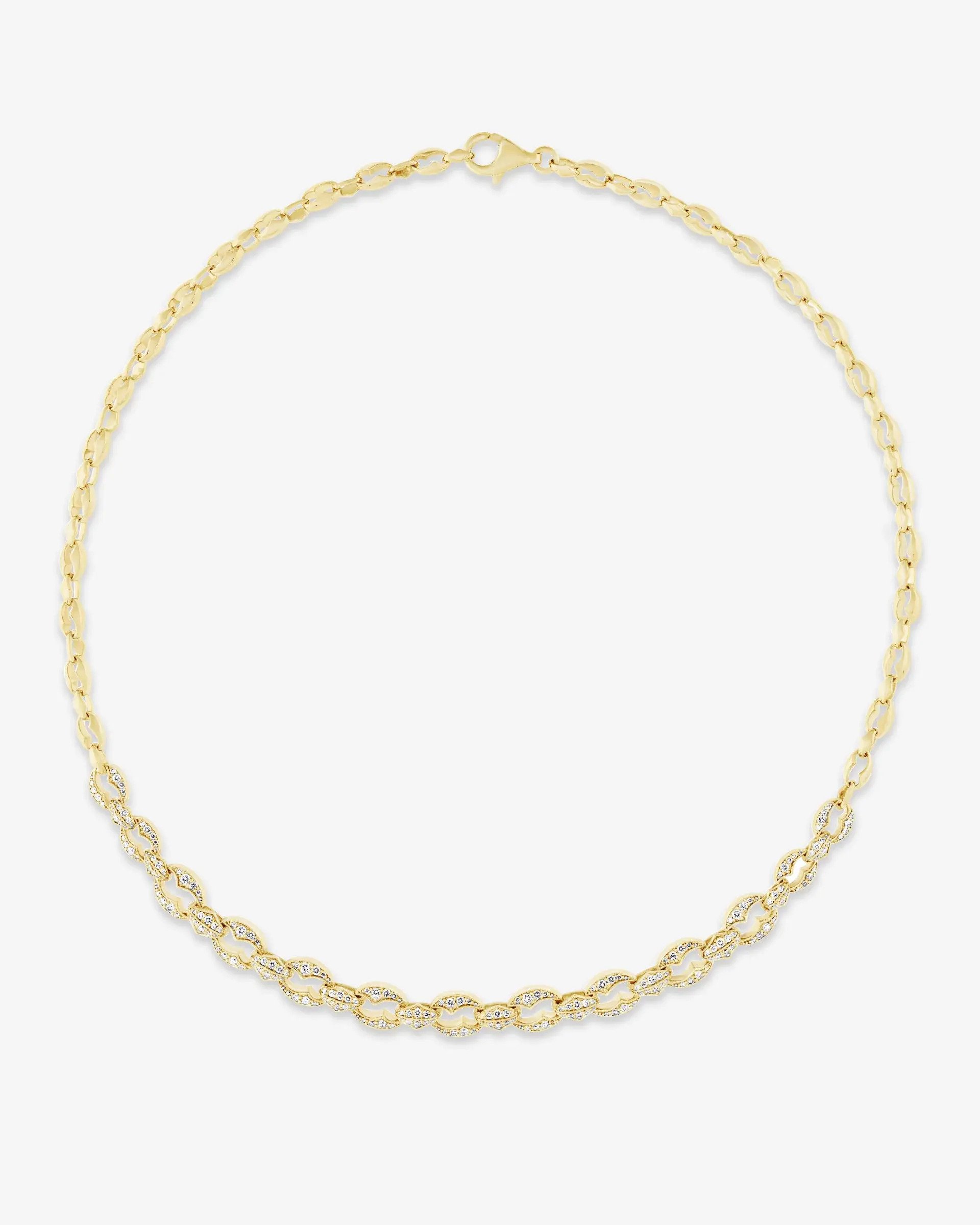 Thorn Embrace Chain Link Choker Necklace with White Diamonds in 18kt Yellow Gold