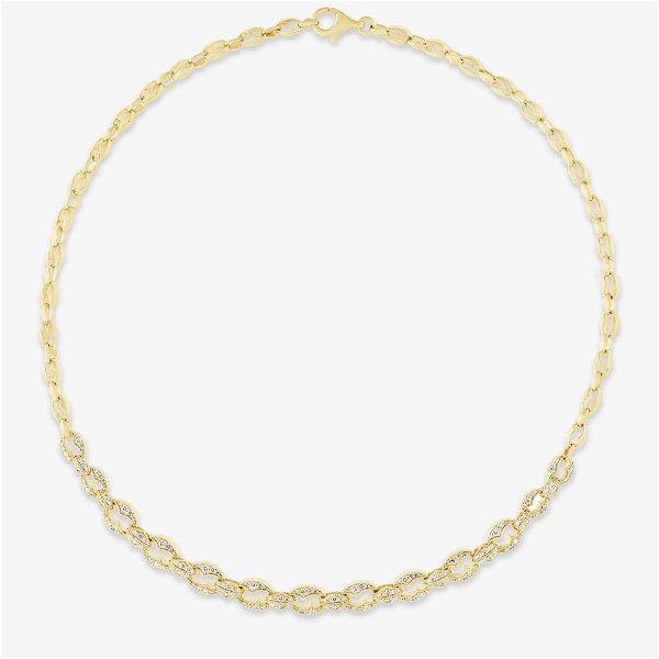 Closeup photo of Thorn Embrace Chain Link Choker Necklace with White Diamonds in 18kt Yellow Gold