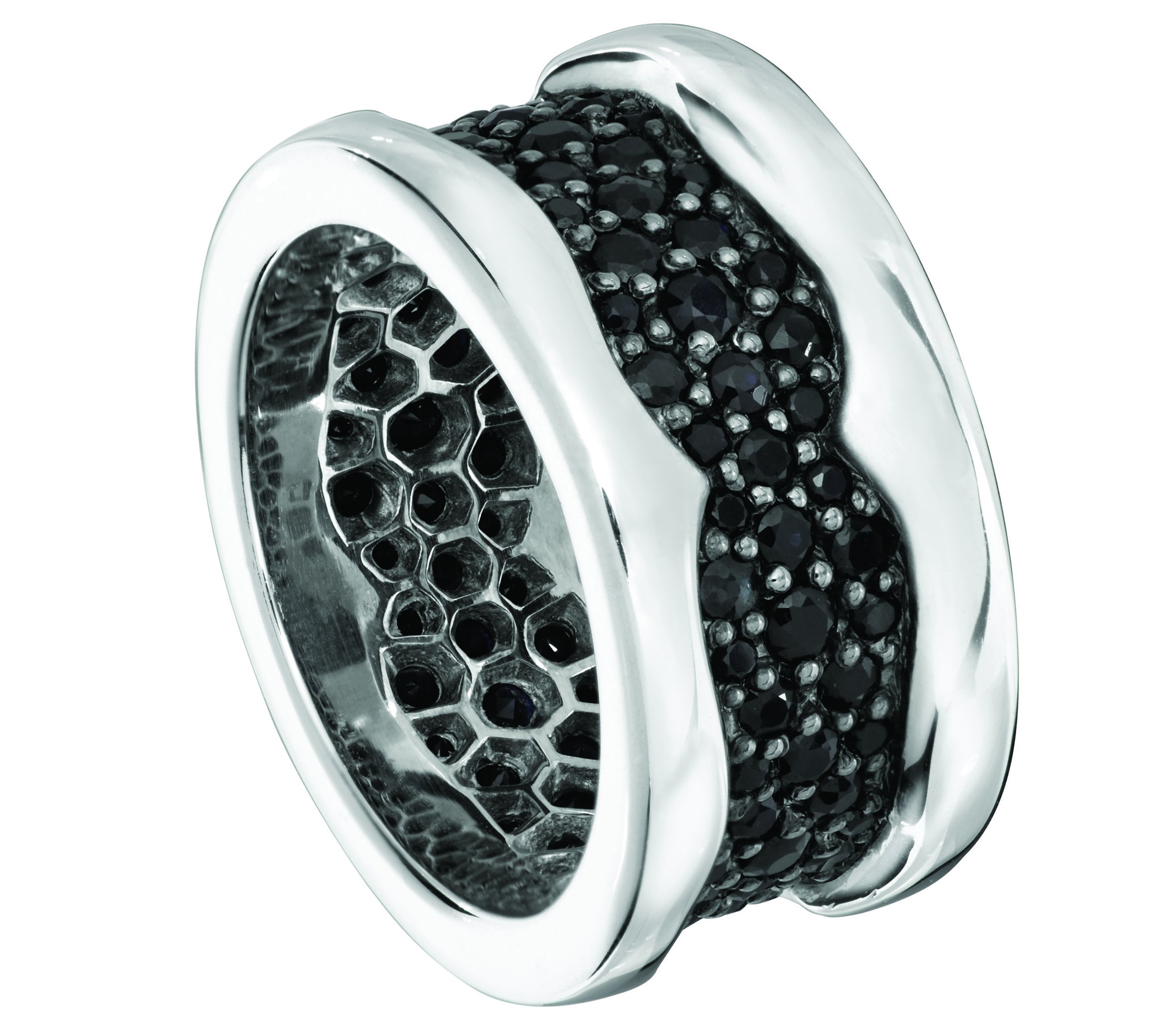 Rayman Pave Band Ring with Black Sapphires in Sterling Silver - Size 9