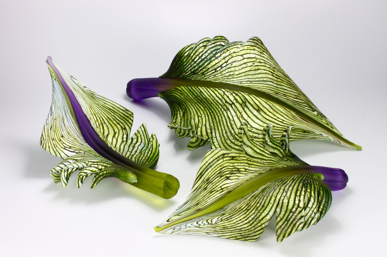 Arbor Large Green Leaf Object with Lime and Amethyst Glass