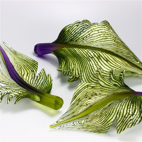 Closeup photo of Arbor Large Green Leaf Object with Lime and Amethyst Glass