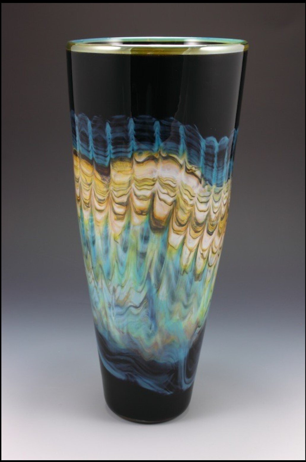 Black Opal Small Cone Vase in Turquoise Glass