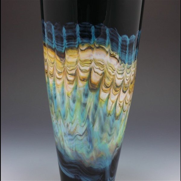 Closeup photo of Black Opal Small Cone Vase in Turquoise Glass