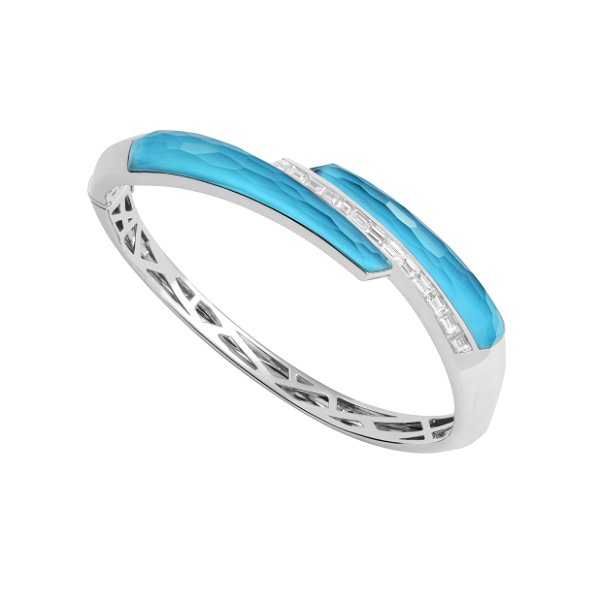 Closeup photo of CH2 Shard Bangle Bracelet with Turquoise Crystal Haze and White Diamonds in 18kt White Gold