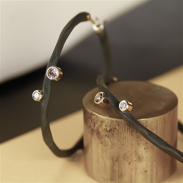 Closeup photo of Rogue River Medium Hoop Earrings with White and Cognac Diamonds in Black Chrome