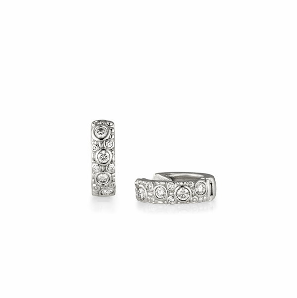 Oval Hoop Earrings with White Diamonds in Platinum