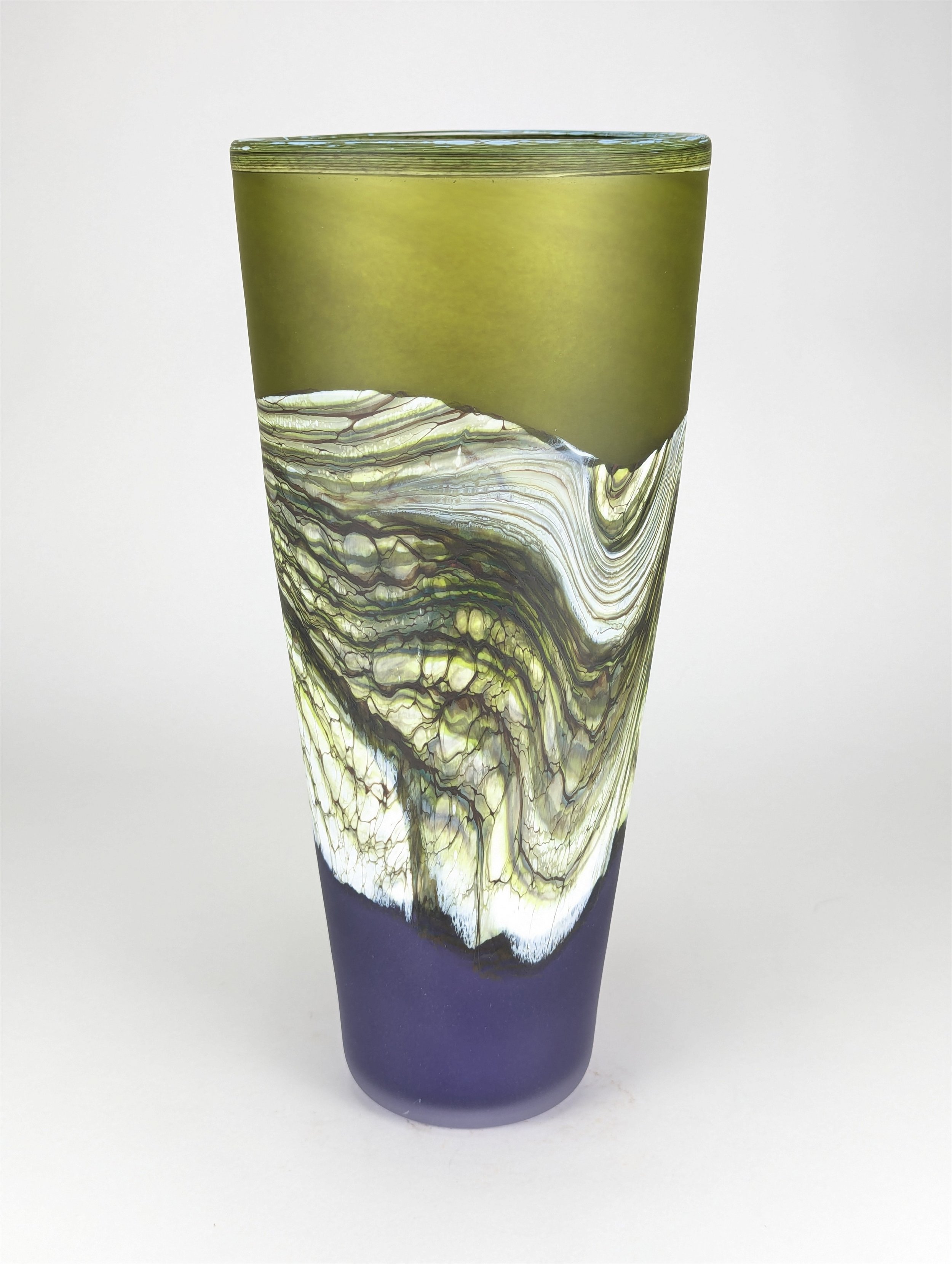 Agate Cone Vase in Lime and Amethyst Glass