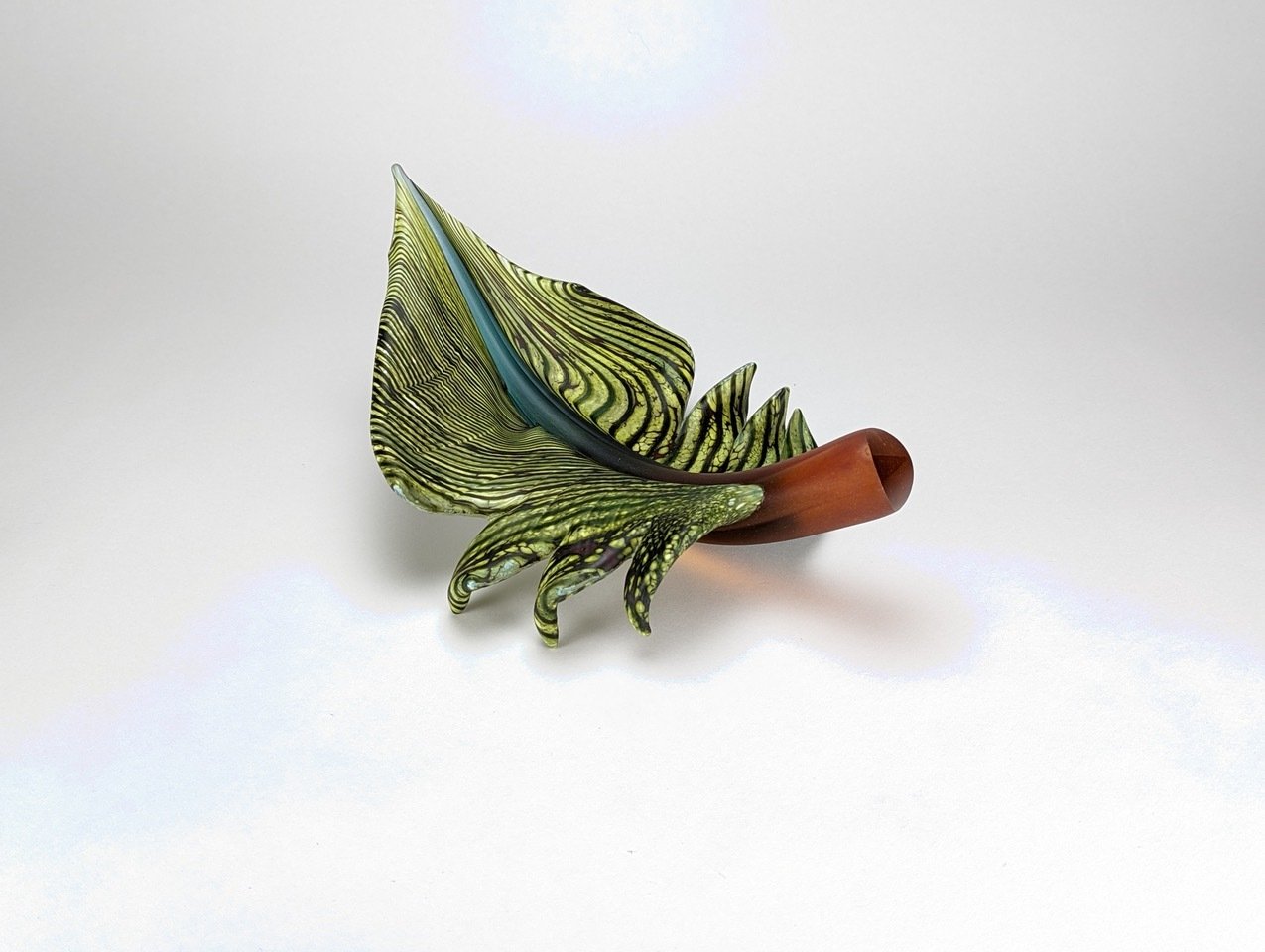 Arbor Small Green Leaf Object with Topaz and Sage Glass