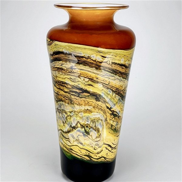 Closeup photo of Strata Large Traditional Urn in Tangerine Glass