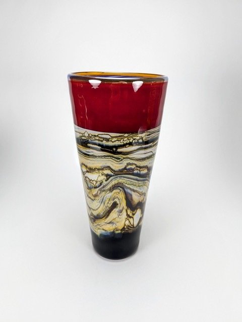 Strata Small Cone Vase in Ruby Glass