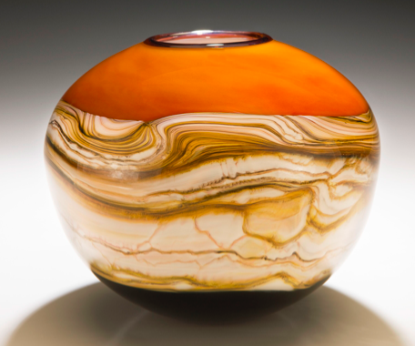 Strata Small Sphere Vessel in Tangerine Glass