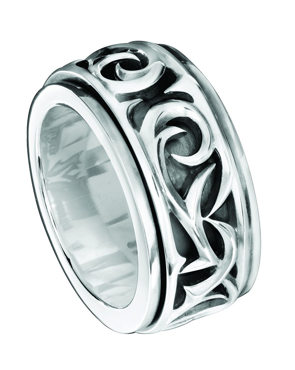 Thorn Carved Rotating Ring with Black Rhodium over Sterling Silver - Size 15.5