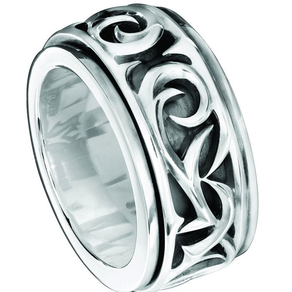 Closeup photo of Thorn Carved Rotating Ring with Black Rhodium over Sterling Silver - Size 15.5