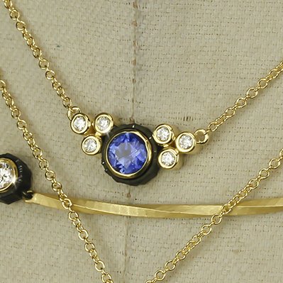 Chroma Sapphire and Diamond 7 Stone Necklace in 18kt Yellow Gold and Black Chrome