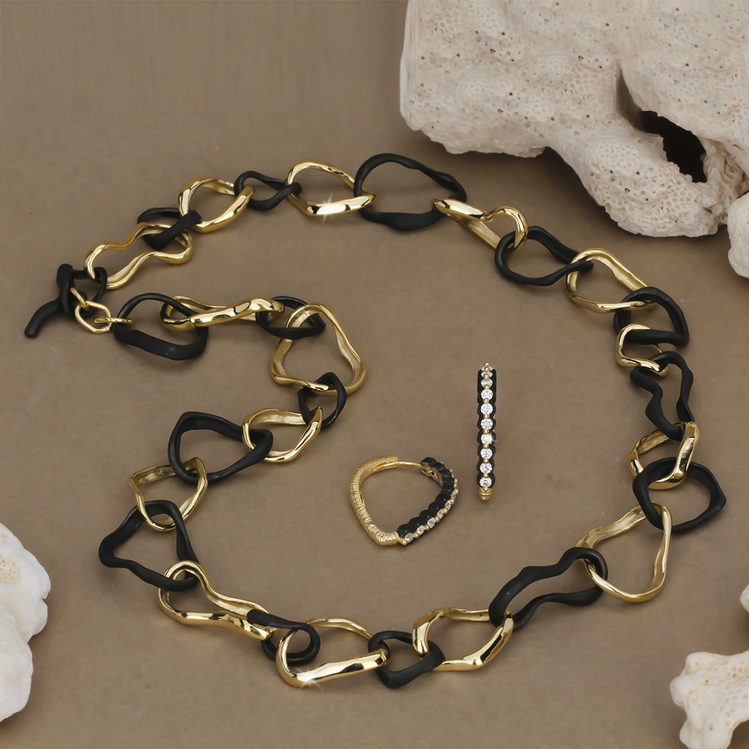 Confluence Open Link Necklace in 18kt Yellow Gold and Black Chrome - 18"
