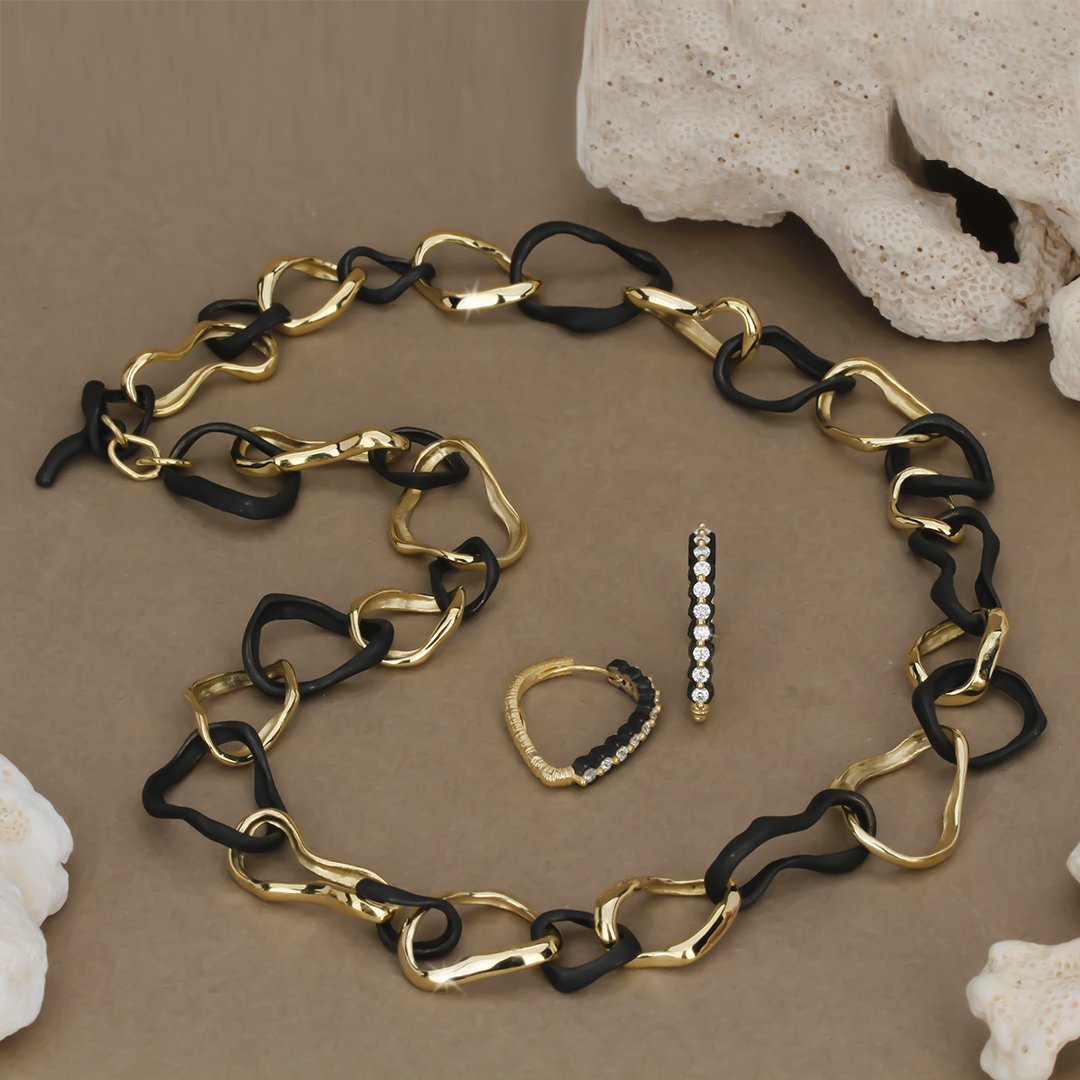 Confluence Open Link Necklace in 18kt Yellow Gold and Black Chrome - 18"