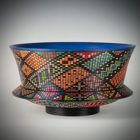 Closeup photo of Flanged Bowl Segmented Wood Basket Illusion Vessel