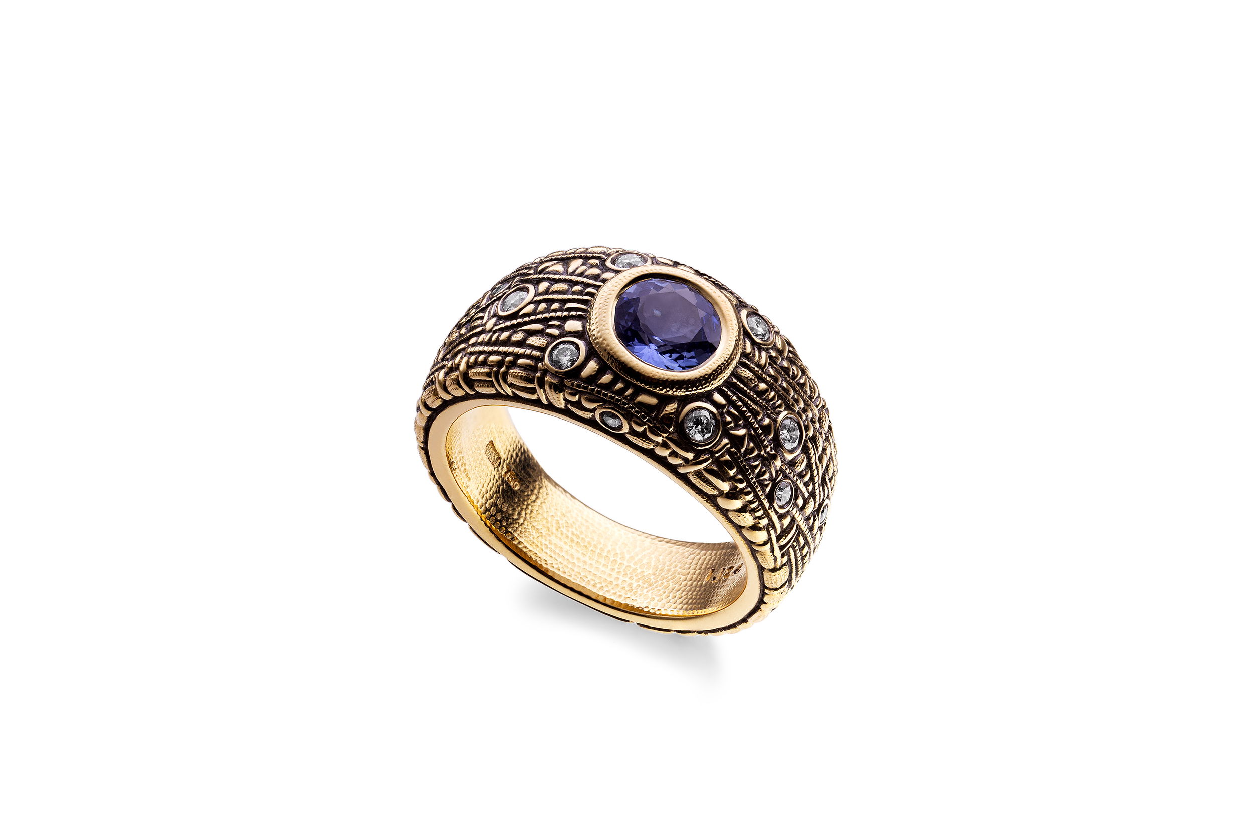 Starburst Ring with 1.12ct Blue Sapphire in 18kt Yellow Gold